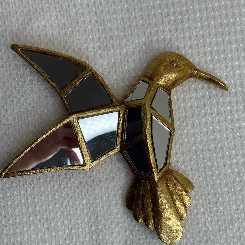 Gold Hummingbird Wall Decor with Mirrored Inlays